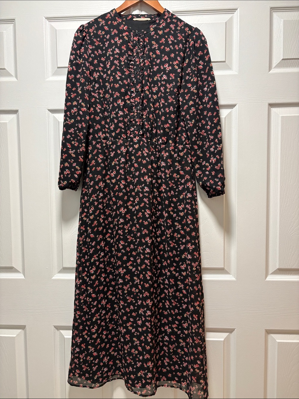 Black Maxi Dress with Pink Floral Print
